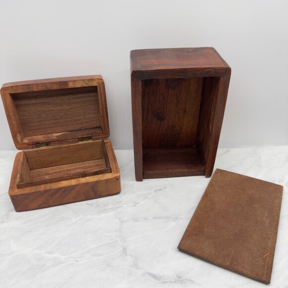 Vintage Handcrafted Wooden Boxes Set Trinkets Floral Leaf Designs Boho Decor - Picture 3 of 7